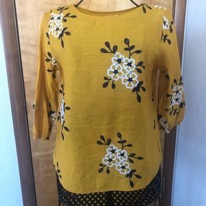 Gold  blouse with stitched flowers
